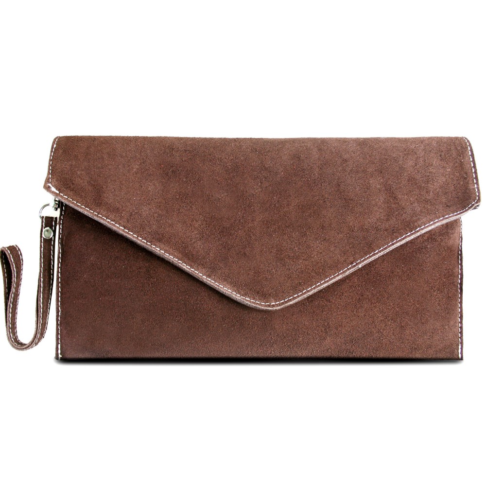 E1405 Miss Lulu Suede Envelope Clutch Bag Brown